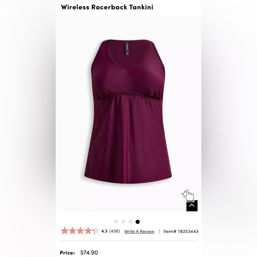 NWT/ Torrid/ Dark Purple Wirelesss racerback swim tankini/ size 0/ 12/ L